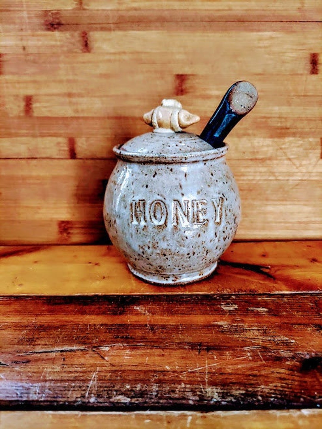 Vintage Ceramic Honey Pot With Lid Hand Thrown Pottery Glazed Honey Jar