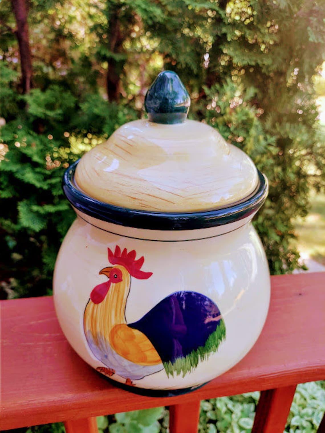 Vintage Ceramic Rooster Cookie Jar Country Farmhouse Kitchen Etsy