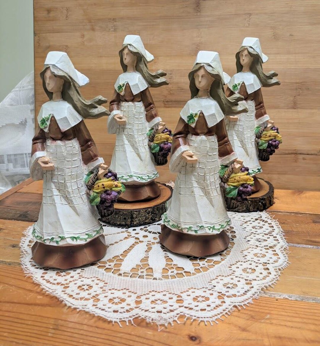 Vintage Pilgrim Figurines Set of Four Wood Resin Hand Painted and ...