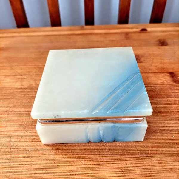 Vintage Onyx Trinket Box, Unique Onyx Jewelry Box, Gift for Her