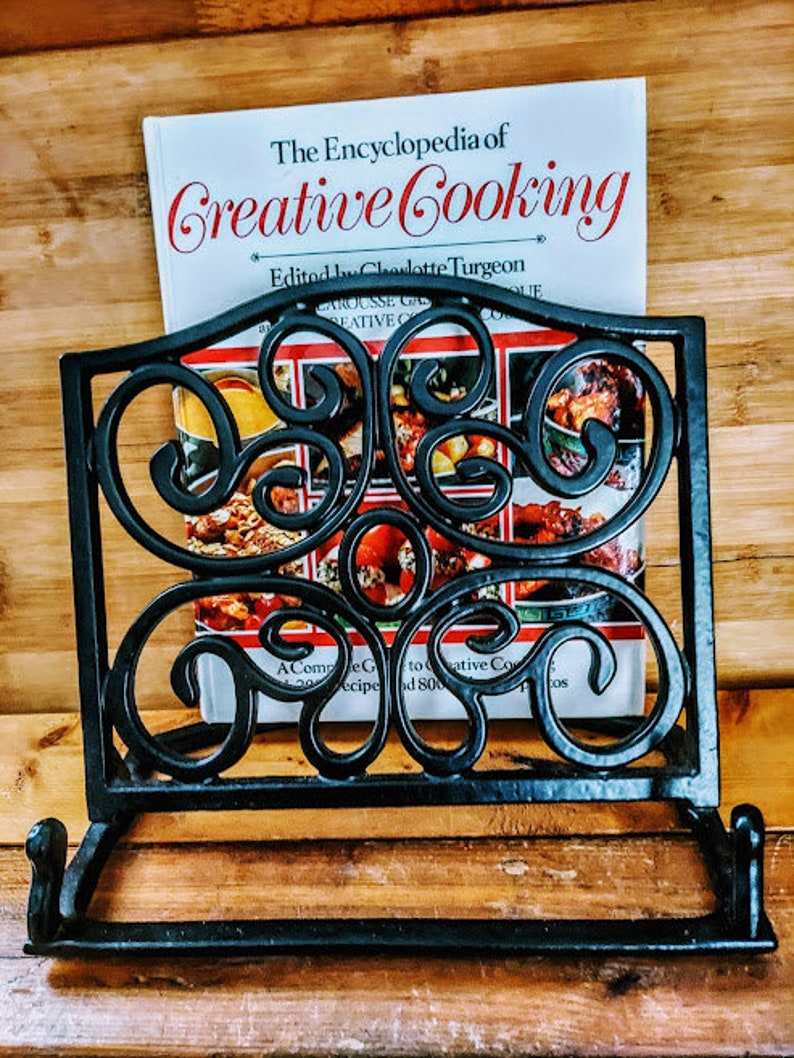 Vintage Heavy Black Cast Iron Cookbook Stand With a Retro 1982 Etsy