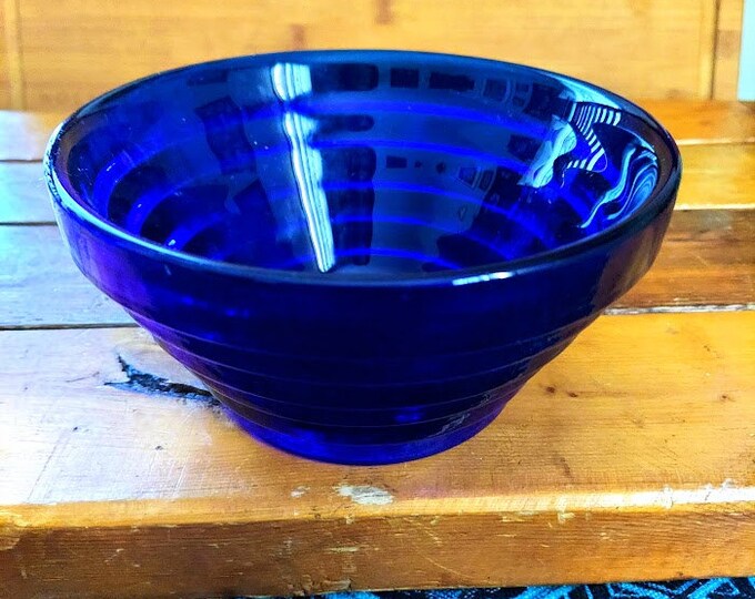 Vintage Cobalt Blue Heavy Glass Beehive Ribbed Bowl Retro Country ...
