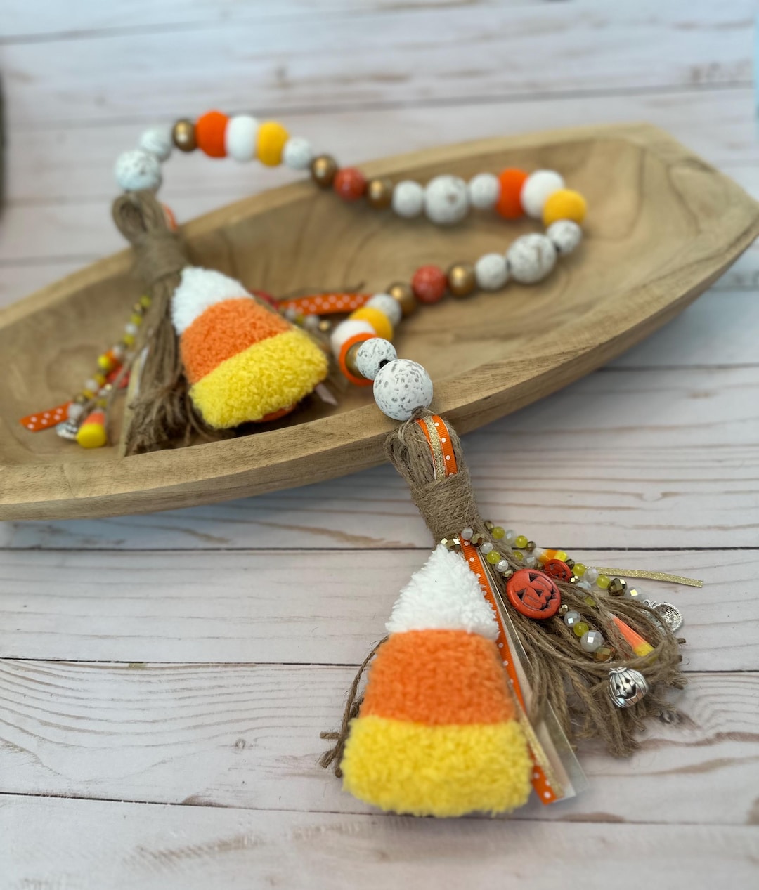 Glam Big Beads Fall Candy Corn Halloween Orange Gold White Yellow Wood ...