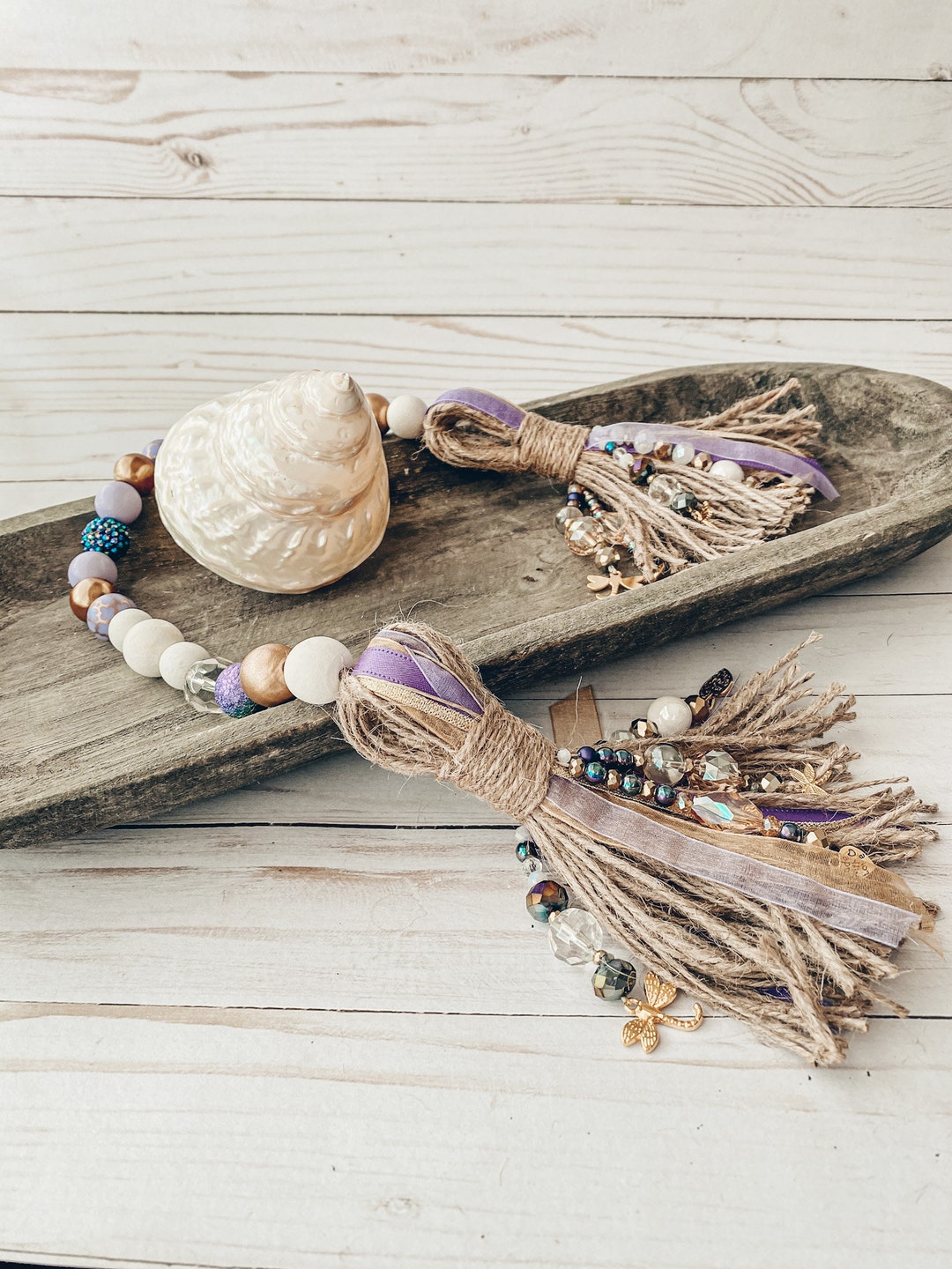 Purple wooden beads garland main image 1