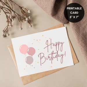 Cartão para impressão Cartão de feliz aniversário dobrado Rosa Aniversário Digital Download | A4 | Carta EUA