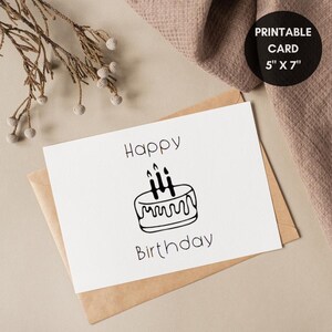 Printable Card Folded Happy Birthday Card Minimalist Birthday Black and White Digital Download | A4 | US Letter