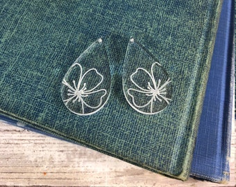 Floral Engraved Teardrop Dangle Earrings Clear Acrylic Jewelry