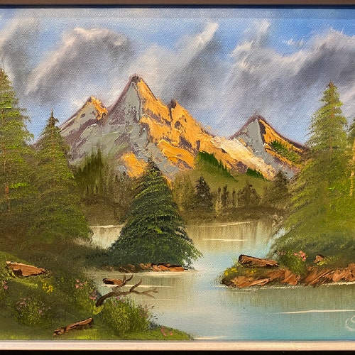 絵画 Brown Mountain Original Brown Mountain Painting Orange Sunset Canvas Art