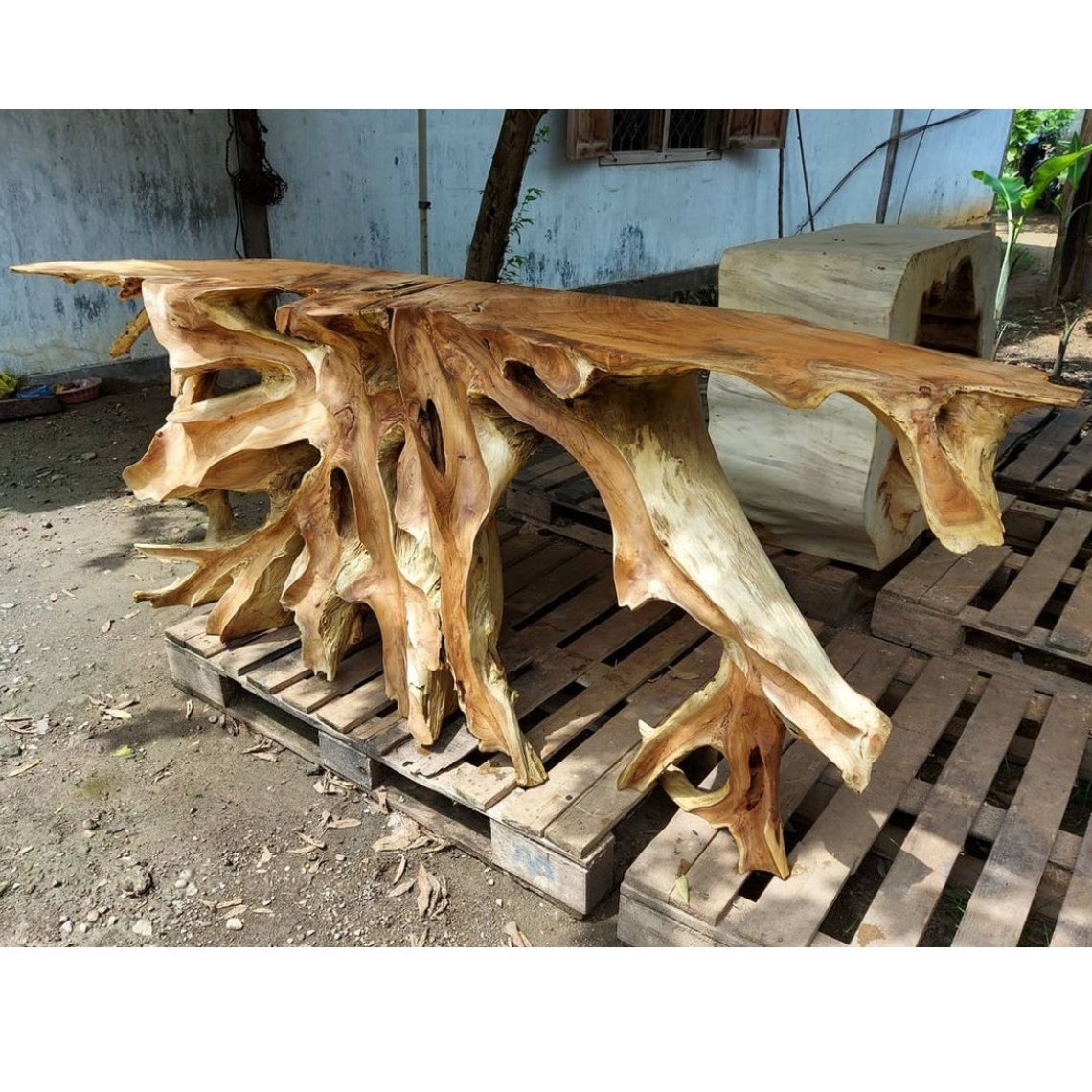 Hand Carved Teak Root Console Table Wooden Table Display Etsy