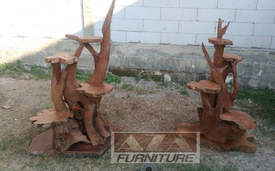 4 Tiered Driftwood Plant Stand with Teak Root Shelves Etsy