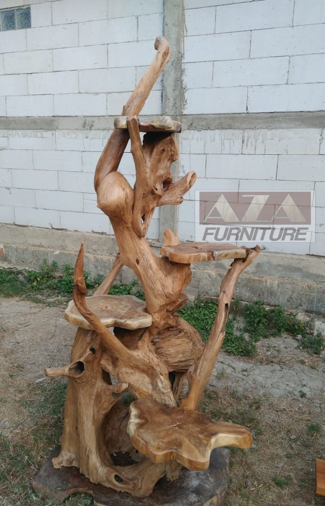 4 Tiered Driftwood Plant Stand with Teak Root Shelves Etsy