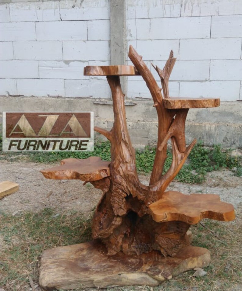 4 Tiered Driftwood Plant Stand with Teak Root Shelves Etsy