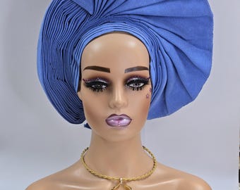 Azul Africano Aso Oke Auto Gele