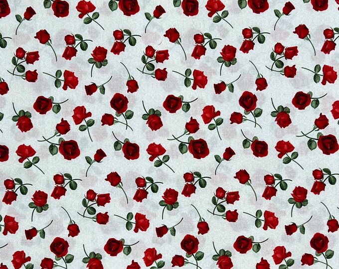 Red Roses on White Fabric Remnant | 1 Yard | Timeless Treasures ...