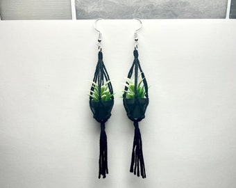 Hanging Plant Earrings, Miniature Plant Earring, Macrame Earring, Boho Earrings, Unique Earrings for Women, Jewelry Gift for Her, Plant Pot