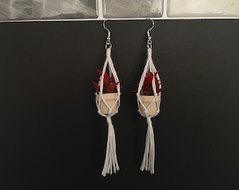 Plant Hanger Earring, Macrame Plant Earring, Mini Macrame Plant Hanger Earring, Boho Jewelry, Faux Plant Gifts for Her, Dangle Earrings