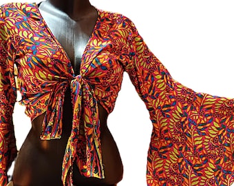 Top blouse made of recycled silk sari fabric, with butterfly sleeves
