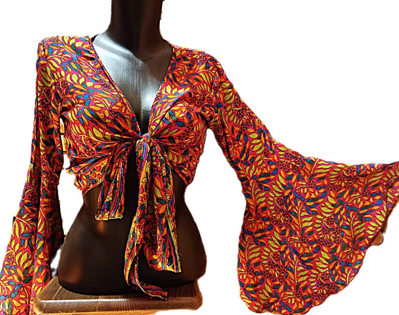 Top blouse made of recycled silk sari fabric, with butterfly sleeves image 1