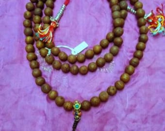 Mala, japamala bodhi seed prayer necklace 108 beads with counters, Buddhist, Nepal, Tibet.