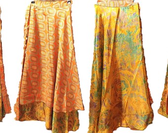 Magical long silk skirt, double, long, wrap, reversible dress. Handmade. India.