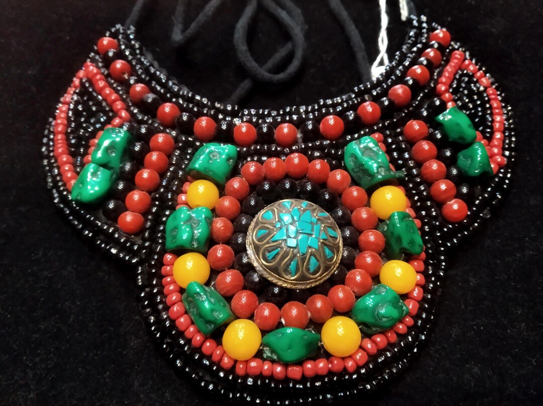 Multicolor - Ethnic Tribal Tibetan Beadwork Necklace from Himalayas