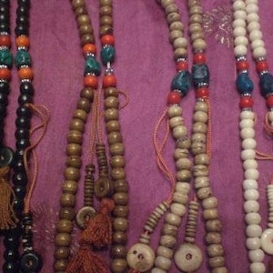 Mala, Japamala 108 bone prayer beads with turquoise and counters. Buddhist, meditation, yoga.