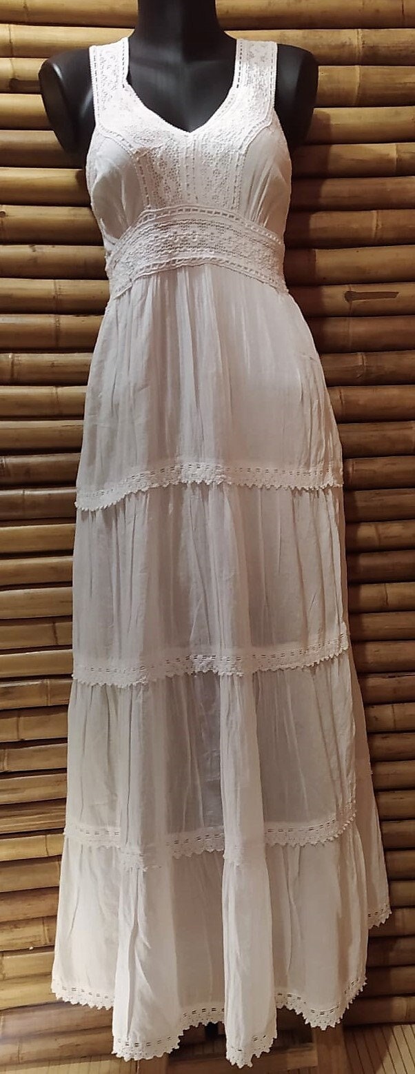 White Pure Cotton Midi-Length Gathered Dress Design by House of
