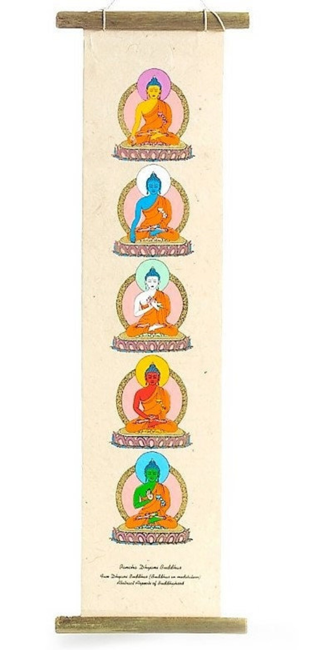 8 Tibetan Symbols or 5 Buddhas. Lokta Buddhism Parchment Paper Banner