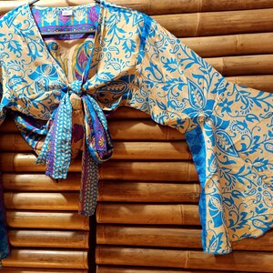Top blouse made of recycled silk sari fabric, with butterfly sleeves 2