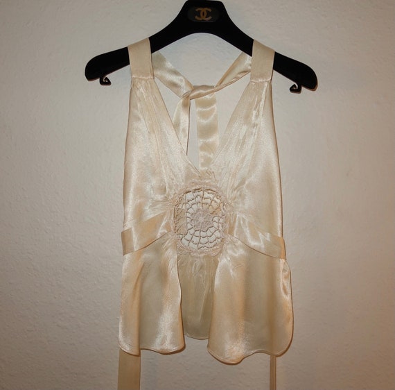 1970's silky open back halter top