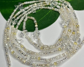 Perles de taille en quartz clair - Perles de taille africaines - Perles de ventre en cristal - Bijoux en cristal - Perles de chakra de la taille - Bijoux de taille - Chaîne de perles