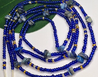 Lapis Lazuli Crystal Waist Beads - African Waist Beads - Weight Loss Beads - Crystal Waist Beads - Body Bead - Belly Chain - Waist Adornment