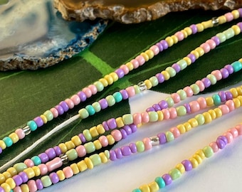 Pastel Seed Bead Waist Beads: Tie-On or Clasp Belly Chain