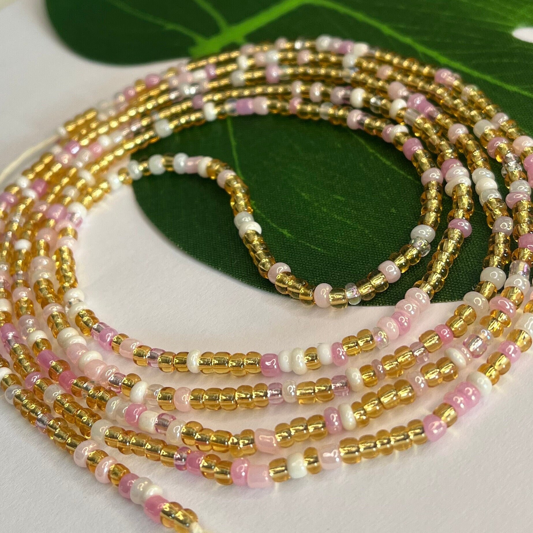 Gold Pink Waist Beads African Waist Beads Belly Beads Weight Loss Beads Jewellery Waist Chain Boho Body Beads Tie on Clasp Etsy