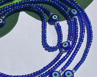 Cuentas para la cintura con forma de ojo turco, para atar o atornillar, protección, cadena para el vientre con cuentas azules, joyería corporal.
