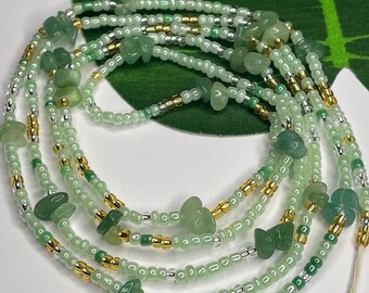 Perles de taille en aventurine - Perles de ventre de chakra - Bijoux de taille en cristal - Perles de taille africaines - Perles de perte de poids - Parure de taille - Perles vertes