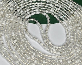 White Seed Bead Waist Beads: Ice White Belly Chain