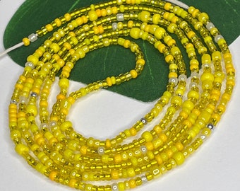 Perles jaunes pour la taille - Perles africaines - Perles pour le ventre - Perles de perte de poids - Bijoux de taille - Parure de taille - Chaîne de perles pour le corps - Lien à nouer/fermoir