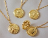 Gold Locket Charm with Floral Emboss, 14K Gold Plated Copper, Gold Curb Chain Necklace, Gold Necklace, Victorian Necklace, Gift for Her