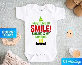 Unisex Christmas Onesie Elf Baby Onesie Christmas Newborn Romper Elf Onesie Christmas Onesie I Just Like To Smile Smiling/'s My Favorite
