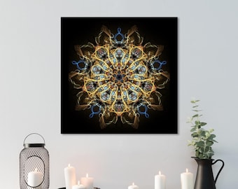 Golden Kaleidoscope Mandala Art Print, Sacred Geometry Mindfulness Gift, Yoga Meditation Poster