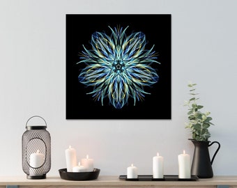 Blue Abstract Original Mandala Wall Art Print, Geometric Centrepiece, Funky Graphic Art