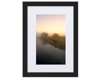 New Dawn - Morning River Framed Art Work Print | Misty Countryside Sunrise Decor