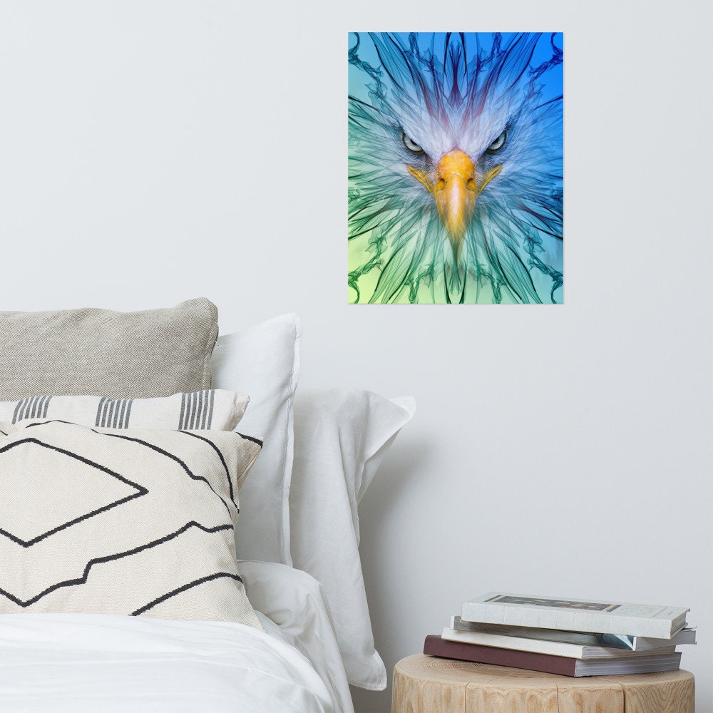 Bald Eagle Wall Decor Poster Print, Native American Dorm Digital Art ...