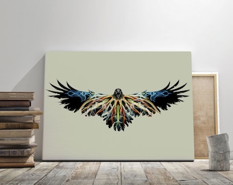 Fire Crow Print on Canvas | Black Crow Art | Raven Gift Ideal for Witch, Pagan, Shaman