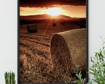 Sundown Framed Art Print | Sunset Poster | Malvern Hills Rural Wall Decor for Living Room | English Countryside | Photographic Print