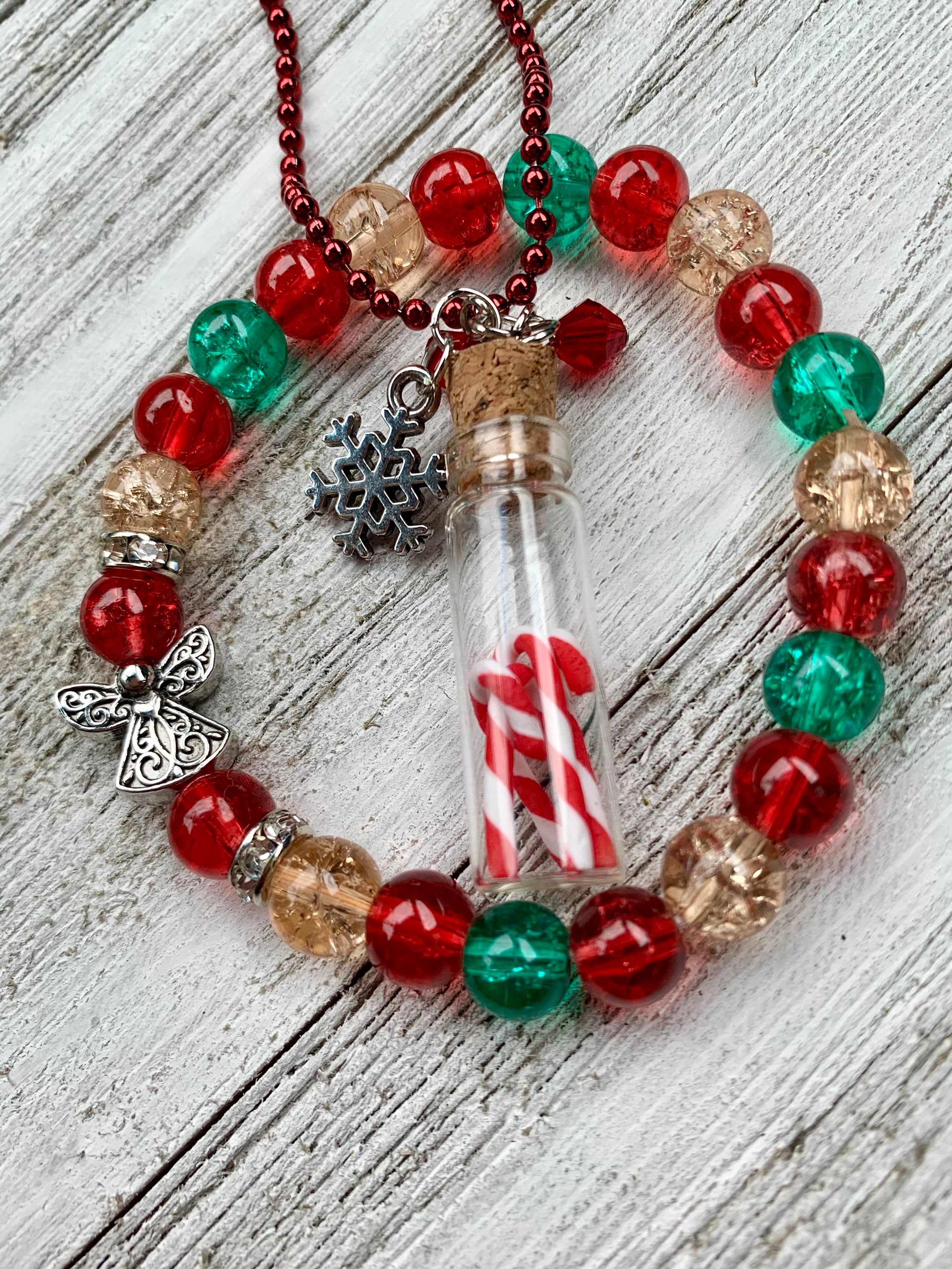 Candy Cane Bottle Necklace Holiday Angel Beaded Bracelet Etsy