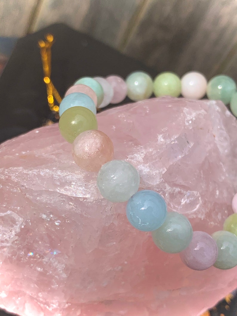 Morganite Beaded Bracelet Set Rose Quartz Pendant