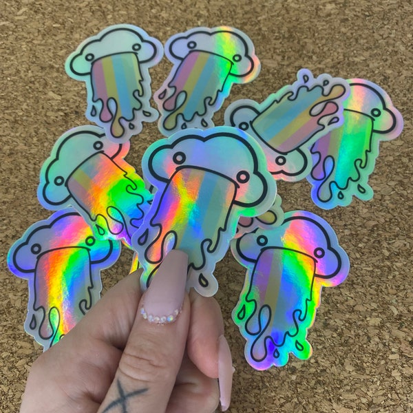 Rainbow Barf Cloud holographic sticker