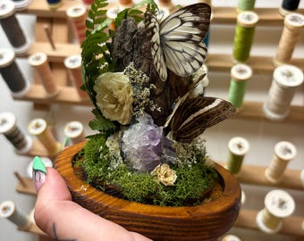 Dubbel fjärilskupol/terrarium med kristaller